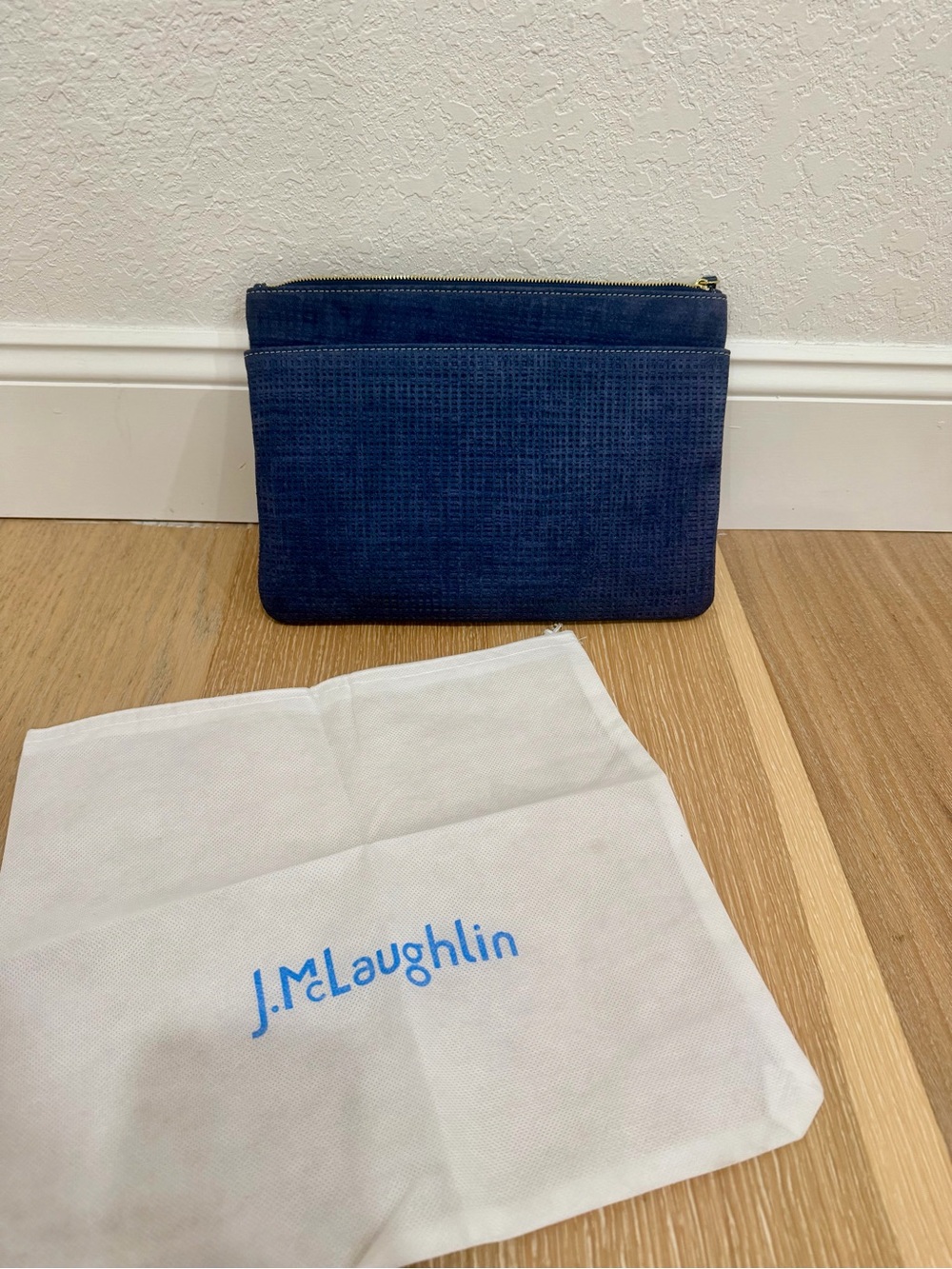J. McLaughlin blue 100% suede clutch